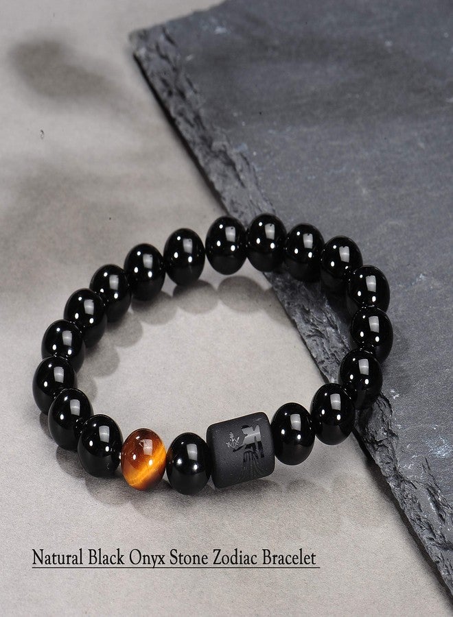 VLINRAS Zodiac Virgo Bracelet for Men Women Virgo Gifts Natural Black Onyx Stone Zodiac Charm Bracelet Constellation Horoscope Jewelry - Image 3